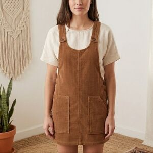 Others Follow Tan Corduroy Overall Dress XS Brown Pinafore Mini Vintage Style